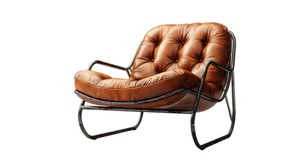 Stylish and Comfortable Modern Industrial Leather and Metal Chair isolated on a transparent background