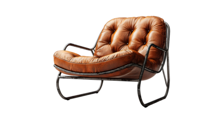 Stylish and Comfortable Modern Industrial Leather and Metal Chair isolated on a transparent background
