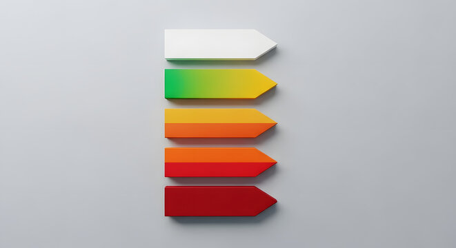 Colorful Arrows Chart Indicating Performance or Energy Efficiency on Gray - Powered by Adobe