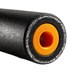 Using foam roller for muscle recovery home gym fitness equipment isolated on transparent background