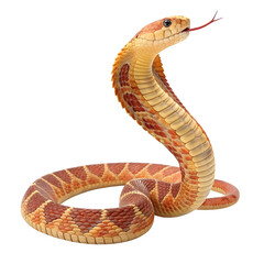 Fototapeta premium A cobra with its hood raised isolated on transparent background, tongue sticking out