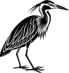 Obraz premium Black Silhouette Vector of a Crowned Night Heron, Elegant Crowned Heron Bird Silhouette, Night Heron Minimal Vector Illustration, Exotic Bird Silhouette Artwork Vector