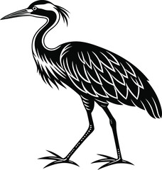 Obraz premium Black Silhouette Vector of a Crowned Night Heron, Elegant Crowned Heron Bird Silhouette, Night Heron Minimal Vector Illustration, Exotic Bird Silhouette Artwork Vector