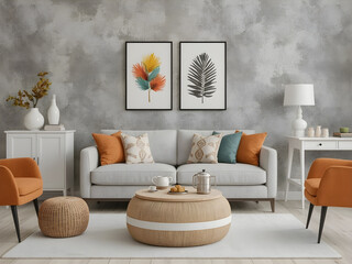 Modern Living Room with Textured Wall and Tropical Accents