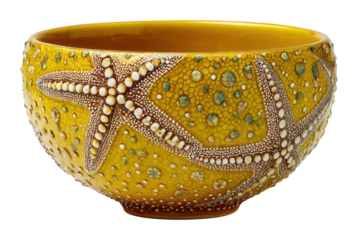 Decorative yellow starfish bowl coastal home aesthetic isolated on transparent background