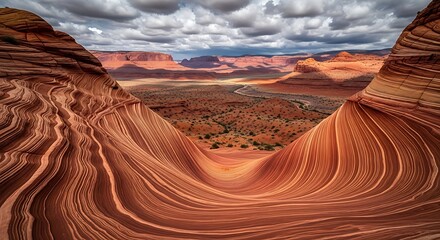 Arizona's Wave Rock Formation: Dramatic Desert Landscape Stock Photo.