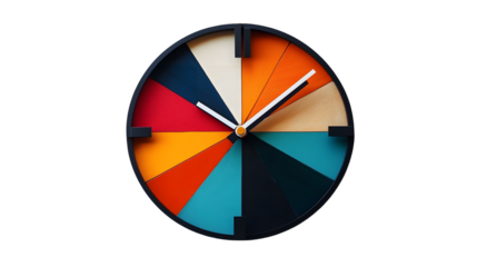 Unique and Vibrant Geometric Clock Designs with Abstract Patterns Shapes and Textures isolated on a transparent background