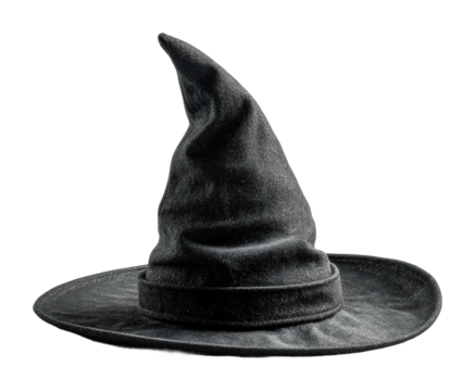 Witchcraft event featuring black hat fantasy dark ambiance isolated on transparent background
