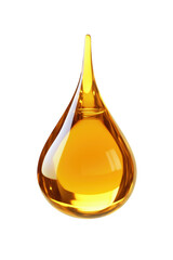 Golden oil drop isolated against a transparent background showing transparency and fluidity