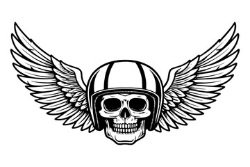 Winged Skull with Biker Helmet Illustration