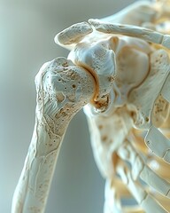 Obraz premium Human Shoulder In Transparent Overlay. Anatomy Includes Humerus, Scapula, Clavicle Bones, Rotator Cuff Muscles, Ligaments, And Vascular