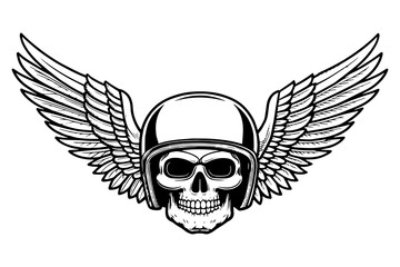 Winged Skull with Biker Helmet Illustration