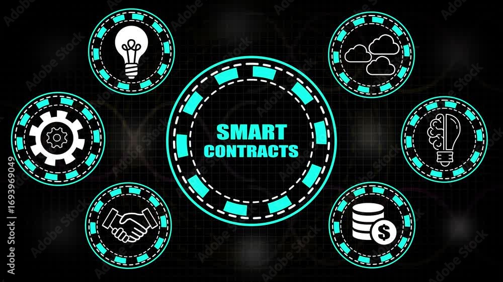 Aufkleber digital smart contracts concept with icons for innovation business and finance blockchain technology