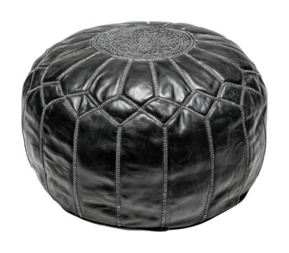 Stylish black leather pouf modern living room home isolated on transparent background