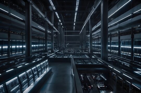 Aerial Drone Shot of Futuristic Massive Data Center