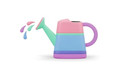 Vibrant pastel watering can playfully splashes colorful drops, bringing a touch of whimsical joy and creative inspiration to any project, perfect for spring or garden themes.