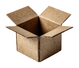 Unpacking an empty cardboard box setup product isolated on transparent background