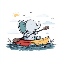 cute elephant baby in the boat 3d image on white background