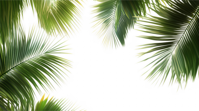 Green palm fronds over a transparent background creates a natural tropical theme