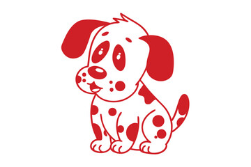 Cute cartoon puppy sitting with red spots and cheerful expression looking to the side