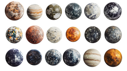 Vibrant and Detailed of a Diverse Assortment of Planets Stars Nebulae and Other Celestial isolated on a transparent background
