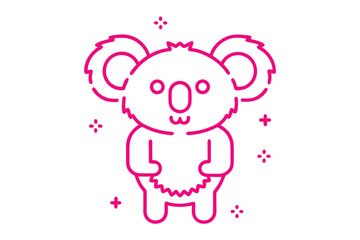 Cute magenta koala bear standing outlined on white background emits a friendly, inviting vibe