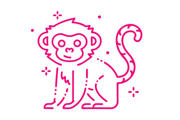 Cute monkey line art with simplistic design outlined in pink sits patiently waiting
