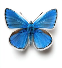 Obraz premium Azure butterfly, wings spread, isolated on white, featuring gradient blues and browns with detailed veins & white edging