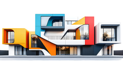 Vibrant and Geometric Architectural Facades in Minimalist and Contemporary Styles Colorful isolated on a transparent background