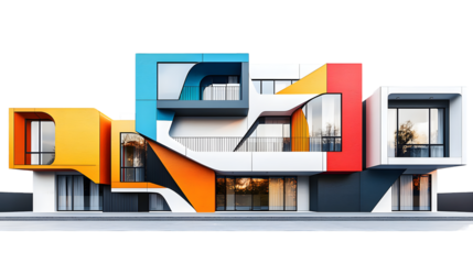 Vibrant and Geometric Architectural Facades in Minimalist and Contemporary Styles Colorful isolated on a transparent background