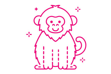 Cute pink monkey outline smiling amidst sparkling shapes creates a joyful and lively vibe