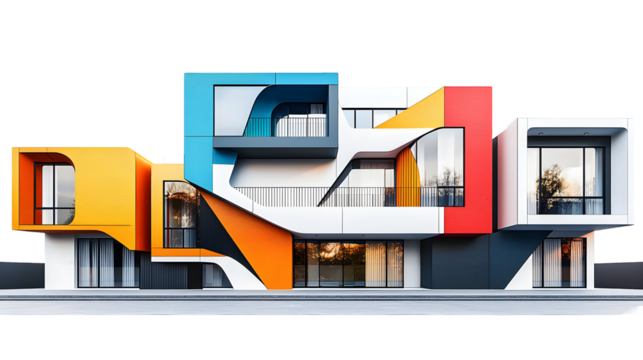 Vibrant and Geometric Architectural Facades in Minimalist and Contemporary Styles Colorful isolated on a transparent background