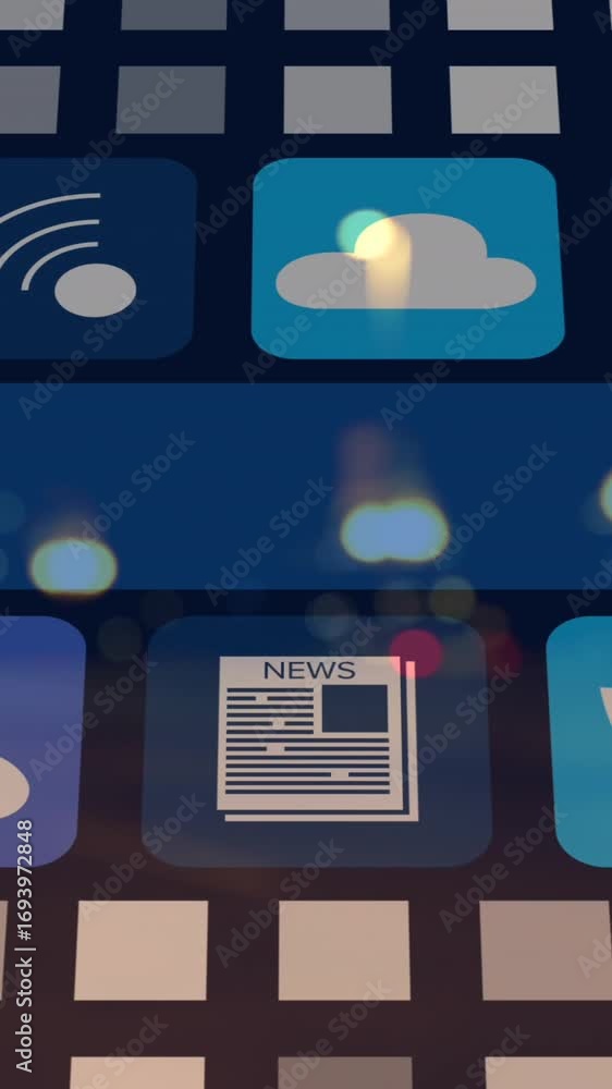 Aufkleber animation of digital social media icons and data processing on blue background