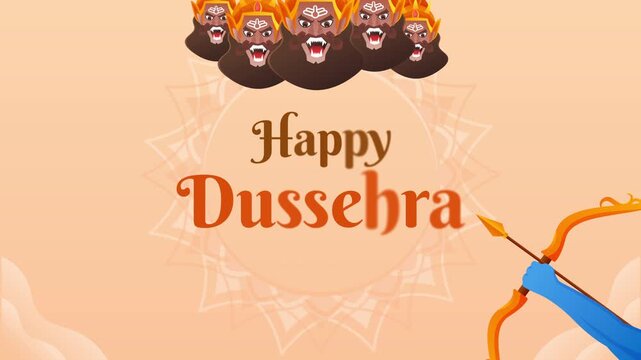 Happy Dussehra Vijayadashami Video Template. Motion Graphics featuring Rama's Archery and Ravana. Animated Poster of a Happy Dashami Festival.