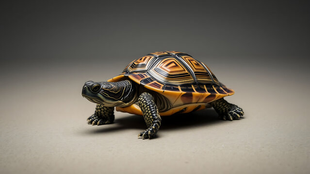 Close-Up Turtle Standing with Shell Details Highlighted by Light