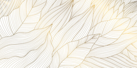 Elegant vector illustration, golden floral patterns, abstract leaves, geometric ornaments, modern yet vintage botanical design. The background is perfect for premium wallpapers, cards, banners, print. © marylia17