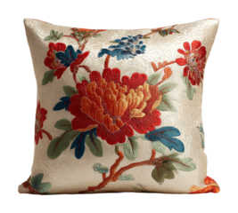 Elegant floral embroidered pillow home textile cozy isolated on transparent background