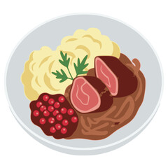 Poronkäristys Finnish Sautéed reindeer flat color vector illustration template design