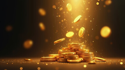 Golden coins cascading for St. Patrick's Day celebration.