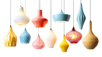 Vibrant and Stylish Lighting Fixtures for Modern Interiors Colorful lamps chandeliers and lighting isolated on a transparent background