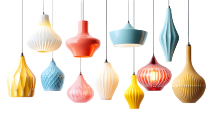 Vibrant and Stylish Lighting Fixtures for Modern Interiors Colorful lamps chandeliers and lighting isolated on a transparent background