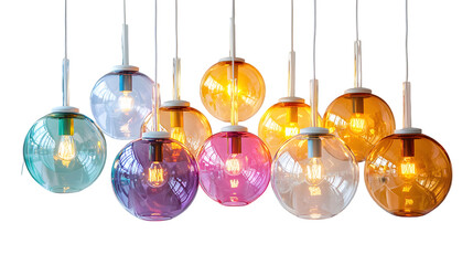 Vibrant and Stylish Lighting Fixtures for Modern Interiors Colorful lamps chandeliers and lighting isolated on a transparent background