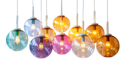 Vibrant and Stylish Lighting Fixtures for Modern Interiors Colorful lamps chandeliers and lighting isolated on a transparent background