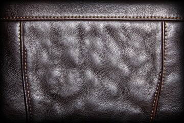 Close-up of dark brown leather with texture and stitching