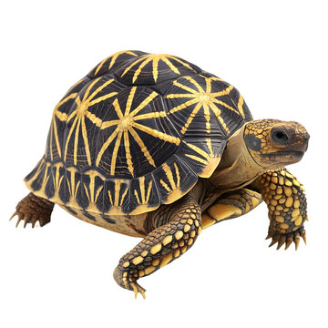 Radiated tortoise with beautiful star pattern isolated on transparent background