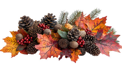 Vibrant autumn foliage arrangement with colorful fallen leaves branches isolated on a transparent background