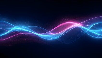 Obraz premium Abstract glowing neon light waves in blue and pink, futuristic digital energy flow background with smooth curves, vibrant spectrum, sci-fi motion design, modern technology wallpaper illustration