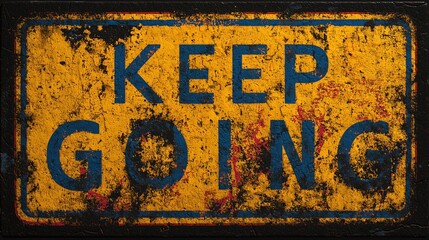 motivation sign "Keep Going" on an old rusty metal plate, mental health motto