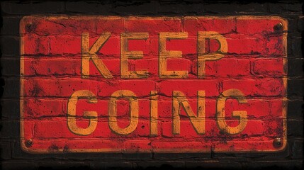 motivation sign "Keep Going" on an old red brick wall, mental health motto