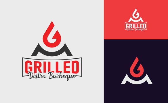 Modern grilled barbeque logo with a stylized red flame icon and bold GRILLED text in a banner.